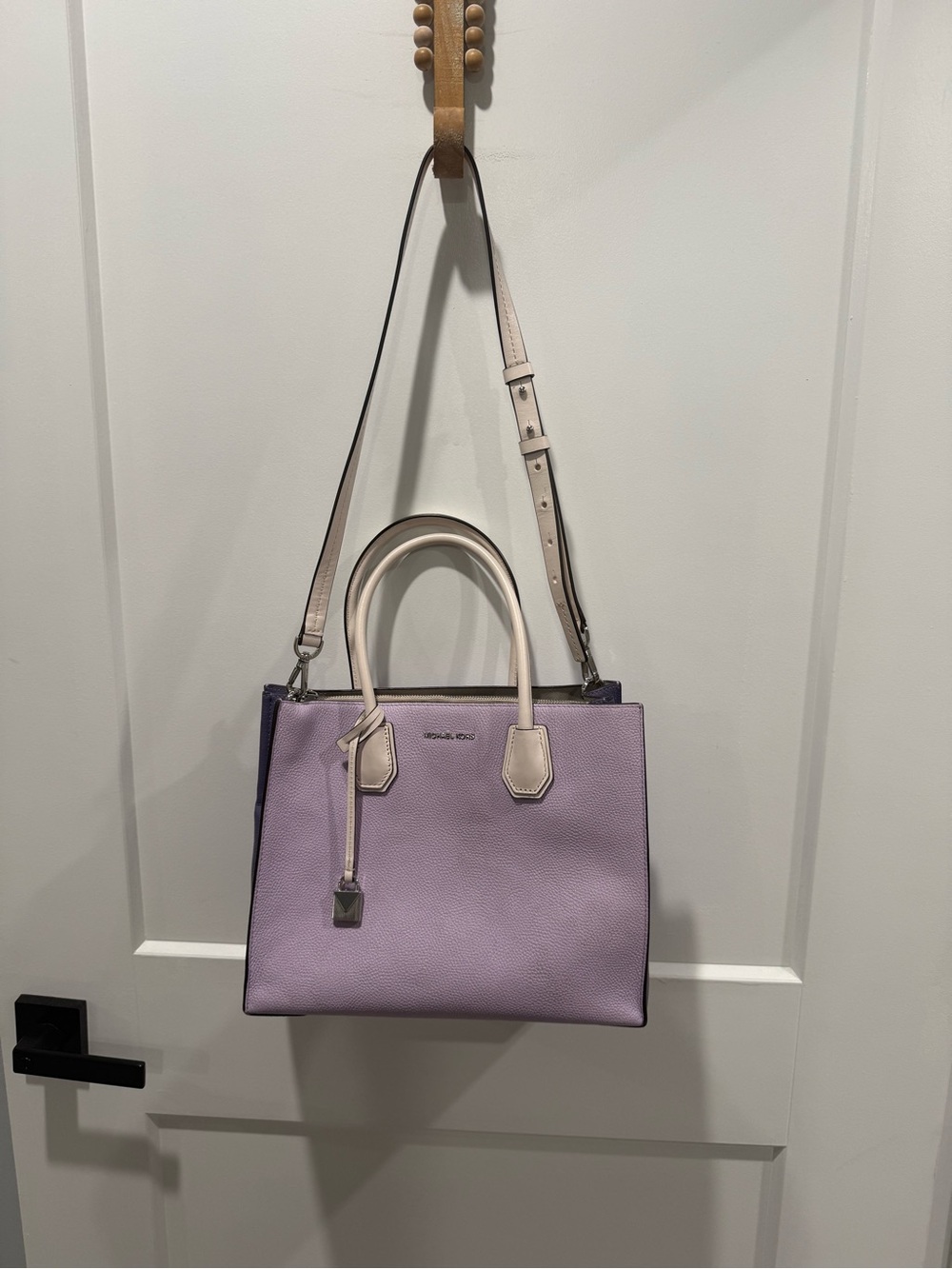 Michael Kors Mercer Color Block Lilac Lavender Crossbody With Cream Handles